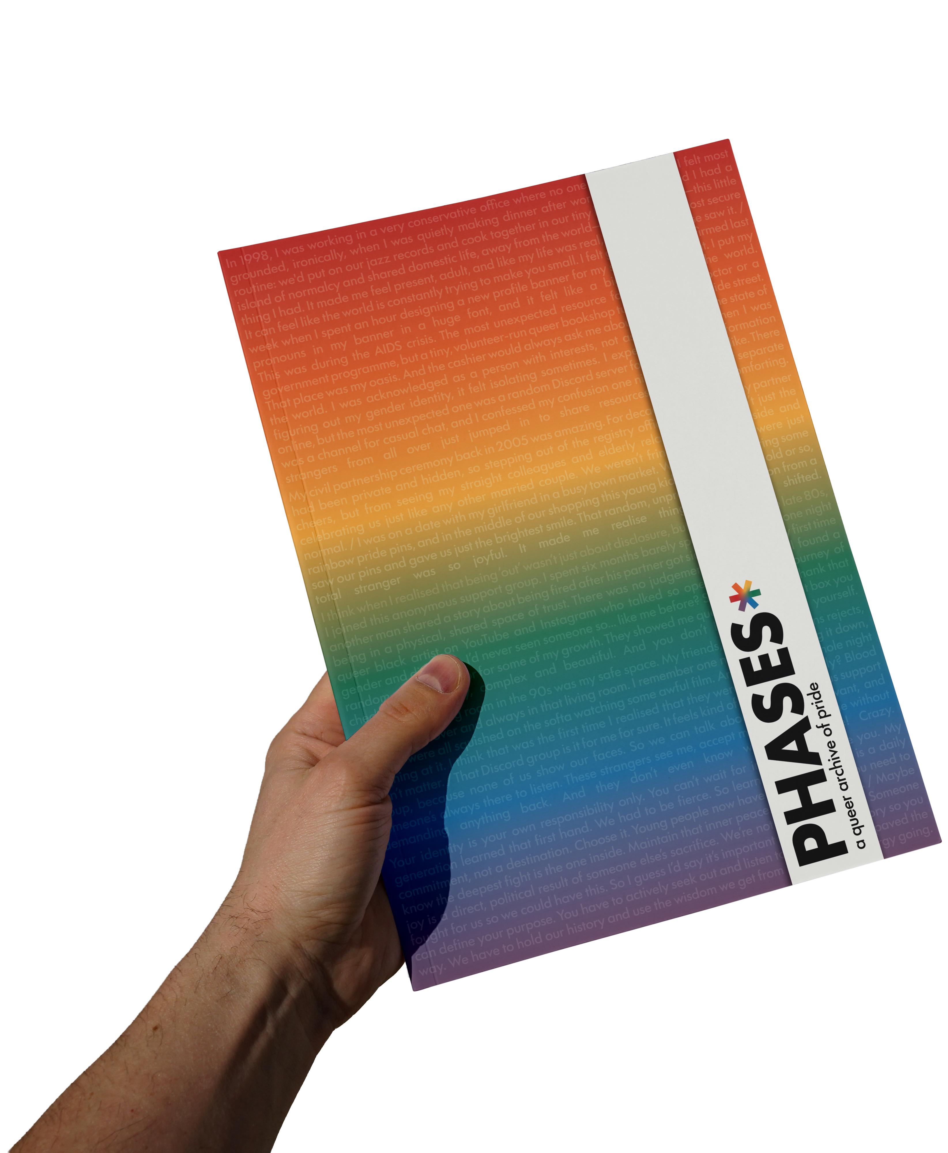 Image of a hand holding up the zine